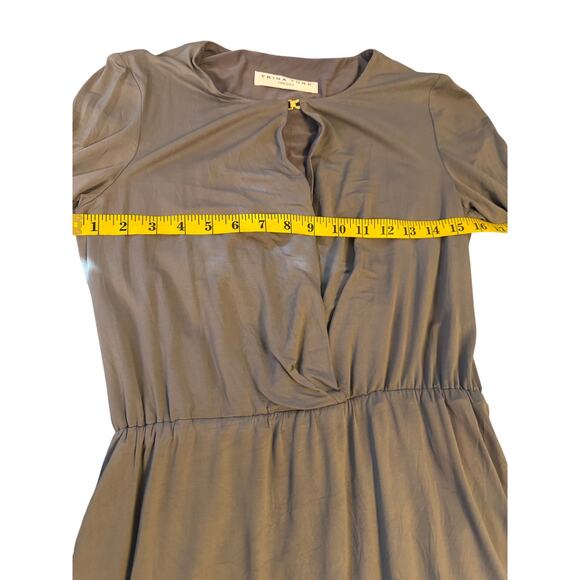 Elegant Trina Turk Taupe Dress with Gold Clasp - Picture 5 of 10